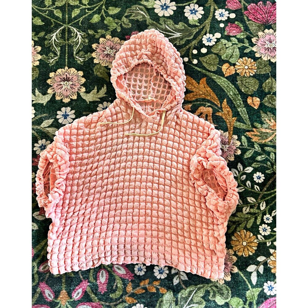 Easel Los Angeles Womens L Pink Textured Waffle Hoodie Oversized Pullover Boho
